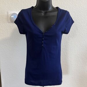 Old Navy Perfect Henley Navy Blue Short Sleeve Top Size S